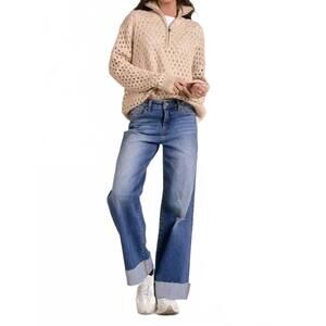 NEW ELAN arabella half zip sweater in oatmeal